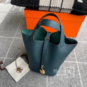 Bucket Tote 18cm – Clemence, Vert Cypres, Gold Hardware