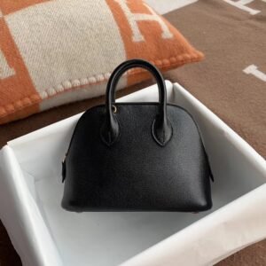 Mini Rounded Zip Bag 18cm – Chevre, Noir, Gold Hardware
