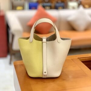 Bucket Tote 18cm – Clemence, Lemon Yellow & Creamy White, Silver Hardware