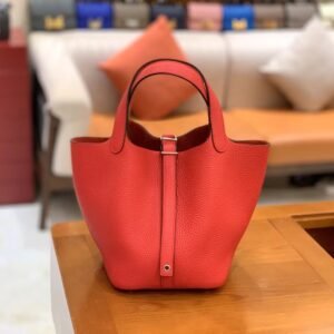 Bucket Tote 18cm – Clemence, Birght Red, Silver Hardware