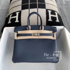 Top-Handle Bag 25cm – Togo, Blue Nuit, Silver Hardware