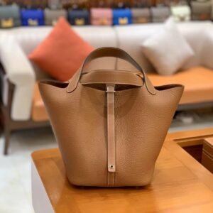 Bucket Tote 22cm – Clemence, Golden Brown, Silver Hardware