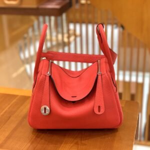 Double-Zip Bag 26cm – Clemence, Peony Red, Silver Hardware