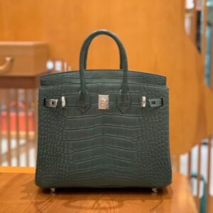 Top-Handle Bag 25cm – Alligator, Vert Fonce, Silver Hardware