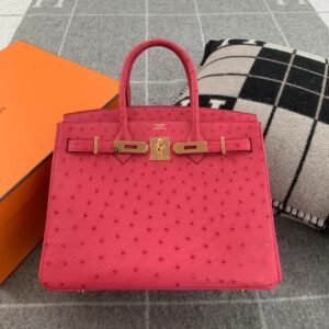 Top-Handle Bag 30cm – Ostrich, Fuschia, Gold Hardware