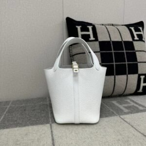 Bucket Tote 18cm – Clemence, Blanc, Gold Hardware
