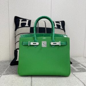 Top-Handle Bag Exotic-Trim 30cm – Togo / Shiny Crocodile, Bambou, Silver Hardware