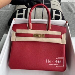 Top-Handle Bag 30cm – Togo, Rouge Casaque, Gold Hardware