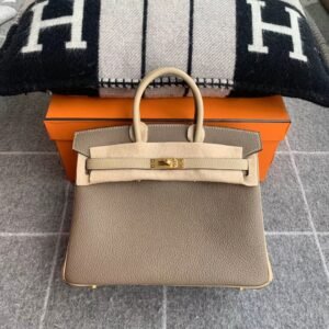 Top-Handle Bag 25cm – Togo, Etoupe / Gris Trench, Brushed Gold Hardware