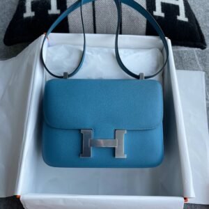 Buckle Flap Bag 24cm – Epsom, Blue Izmir, Silver Hardware