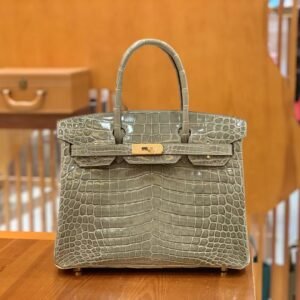 Top-Handle Bag 30cm – Porosus, Gris Tourterelle