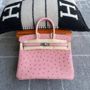 Top-Handle Bag 25cm – Ostrich, Terre Cuite, Silver Hardware