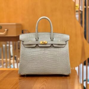 Top-Handle Bag 25cm – Alligator, Gris Perle