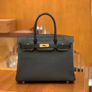Top-Handle Bag Exotic-Trim 30cm – Matte Alligator, Black, Gold Hardware