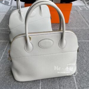 Rounded Zip Bag 31cm – Clemence, Gris Pearl, Gold Hardware