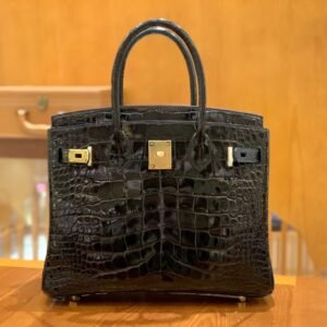 Top-Handle Bag 30cm – Niloticus, Noir, Gold Hardware