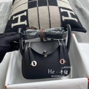 Mini Double-Zip Bag 19cm – Clemence, Black, Silver Hardware (AG-17724)