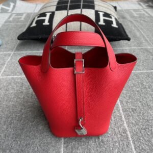 Bucket Tote 18cm – Clemence, Rouge Casaque, Silver Hardware