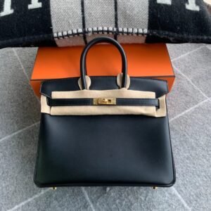 Top-Handle Bag 25cm – Box, Noir, Gold Hardware
