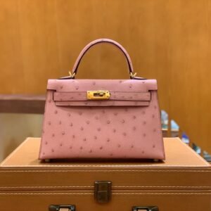 Mini Turnlock Flap Bag – Ostrich, Gold Hardware (AG-13764)