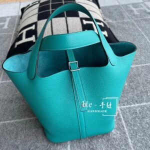 Bucket Tote 22cm – Clemence, Blue Paon, Silver Hardware