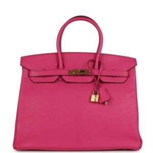 Hermes Birkin 35 Rose Shocking Chevre Mysore Gold Hardware
