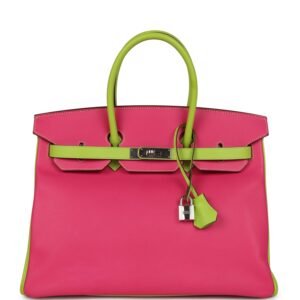 Hermes Special Order (HSS) Birkin 35 Rose Tyrien, Kiwi Epsom Palladium Hardware