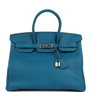 Hermes Birkin 35 Bleu Izmir Verso Clemence Palladium Hardware