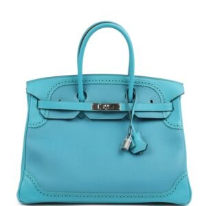 Hermes Birkin Ghillies 35 Turquoise Togo and Swift Palladium Hardware