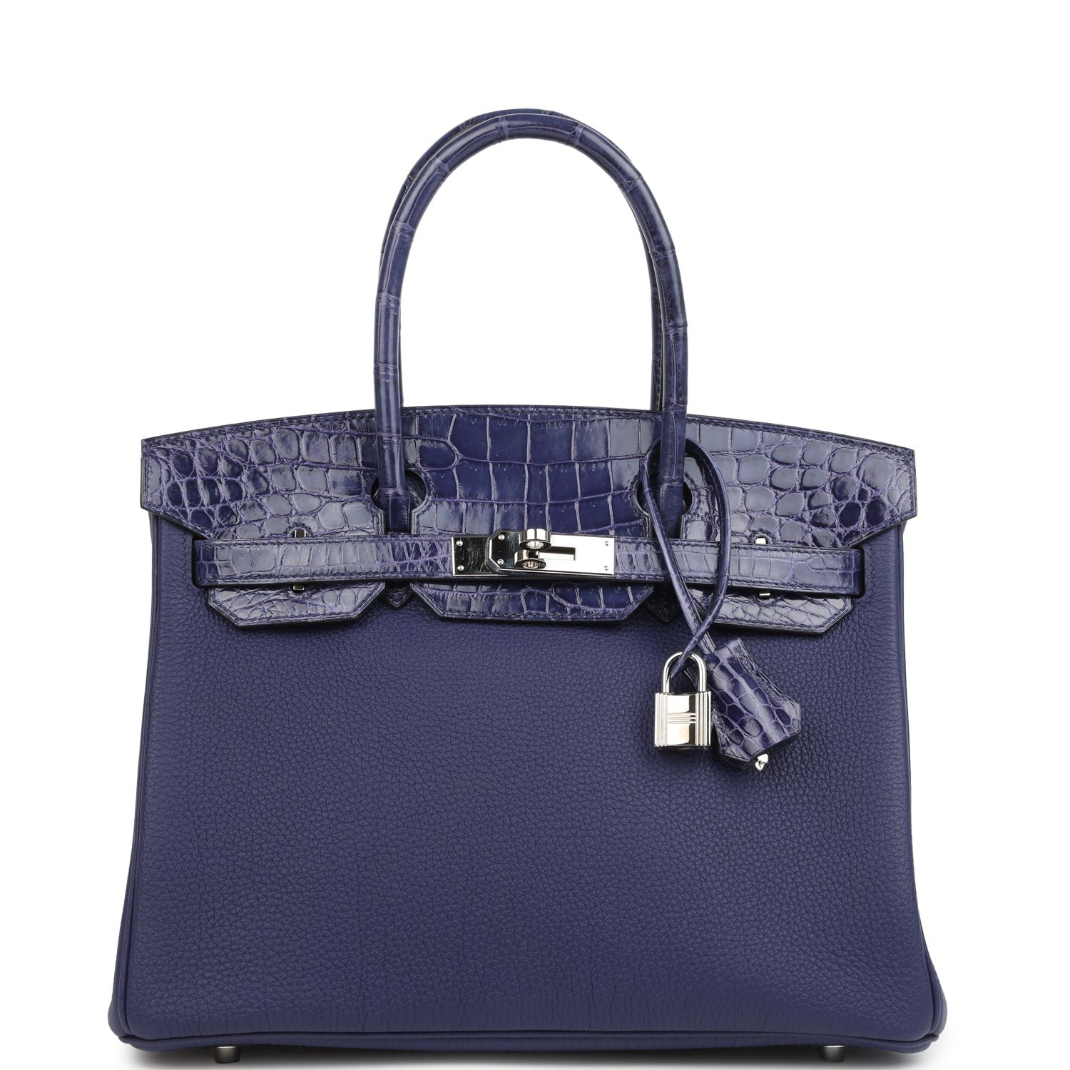 Hermes Birkin 30 Bleu Encre Togo and Shiny Niloticus Crocodile Touch Palladium Hardware