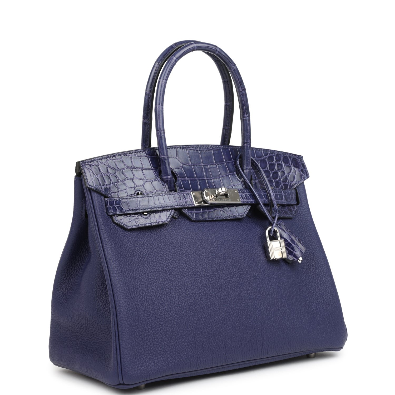 Hermes Birkin 30 Bleu Encre Togo and Shiny Niloticus Crocodile Touch Palladium Hardware - Image 2
