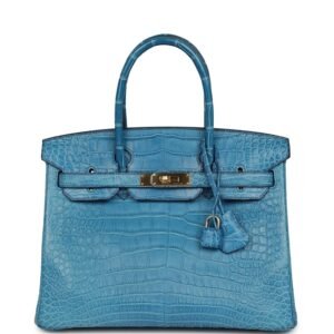 Hermes Birkin 30 Bleu Mykonos Matte Alligator Gold Hardware