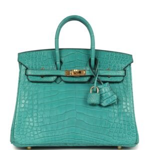 Hermes Birkin 25 Bleu Paon Matte Alligator Gold Hardware