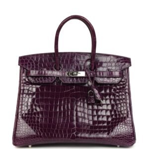 Hermes Birkin 35 Amethyst Shiny Porosus Crocodile Palladium Hardware