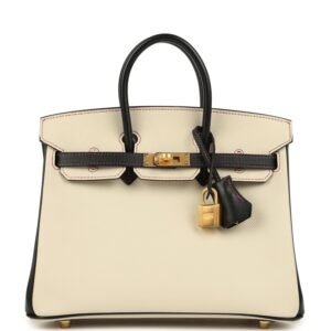Hermes Special Order (HSS) Birkin 25 Craie, Black Epsom Brushed Gold Hardware