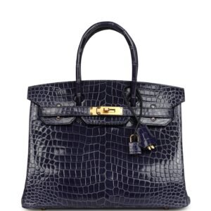 Hermes Birkin 30 Bleu Encre Shiny Porosus Crocodile Gold Hardware