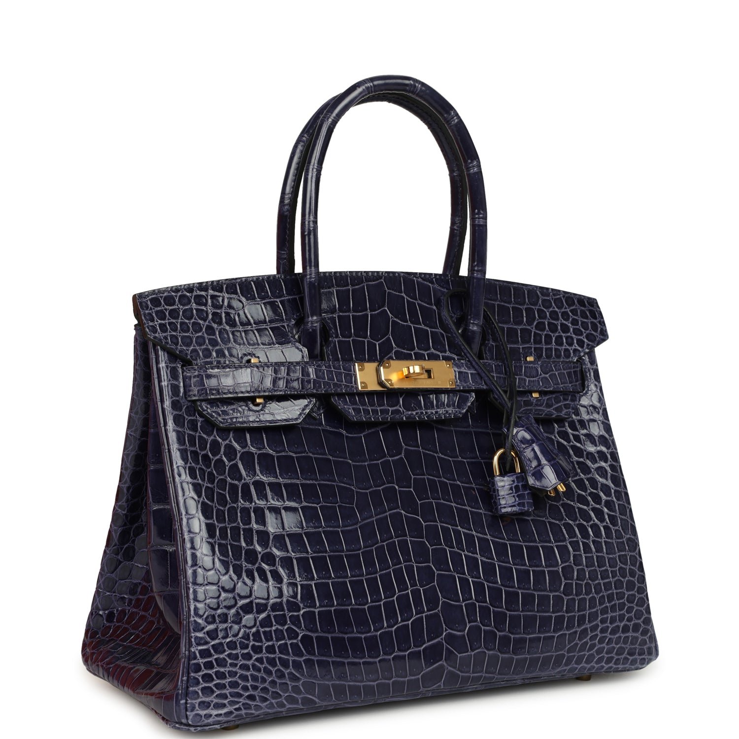 Hermes Birkin 30 Bleu Encre Shiny Porosus Crocodile Gold Hardware - Image 2