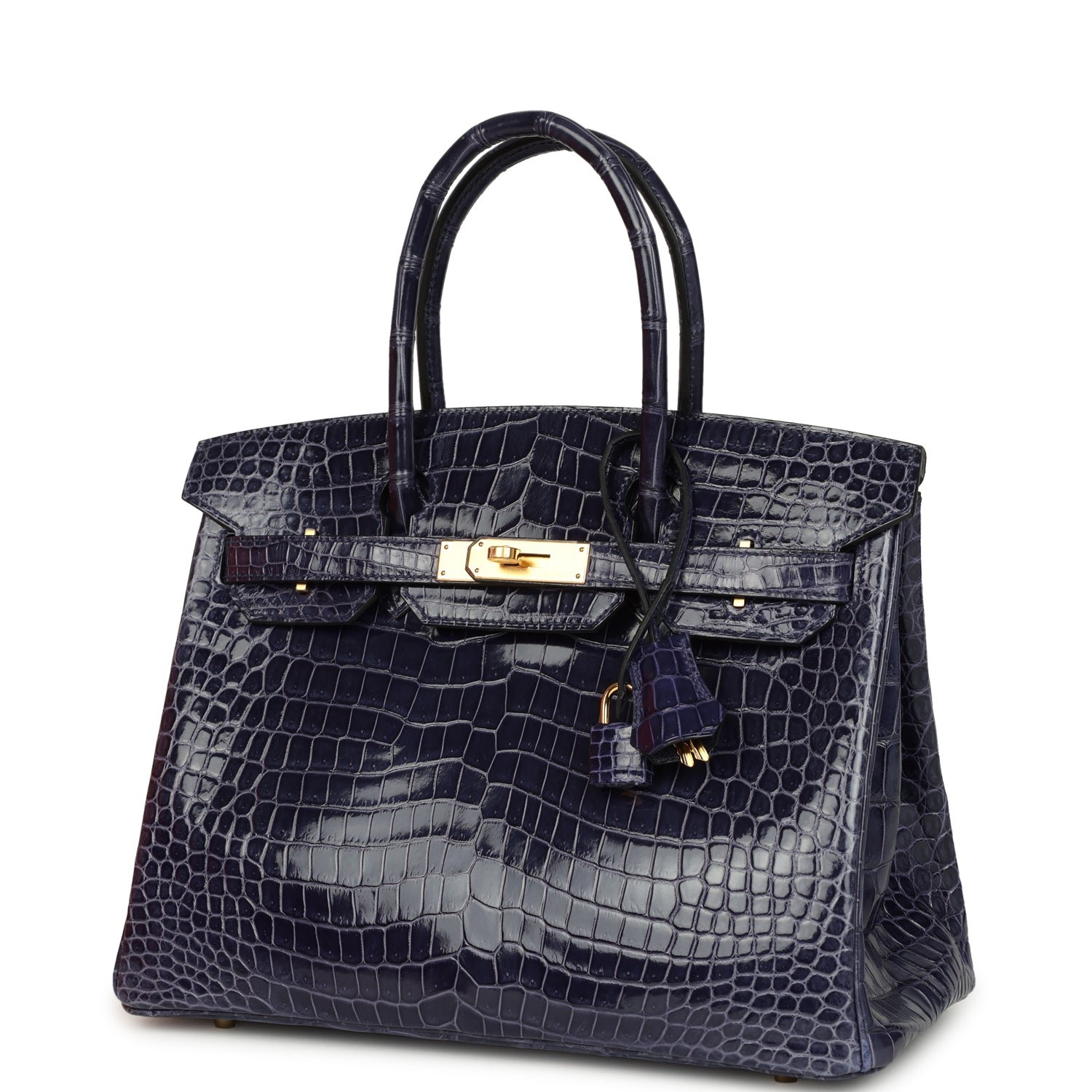 Hermes Birkin 30 Bleu Encre Shiny Porosus Crocodile Gold Hardware - Image 5