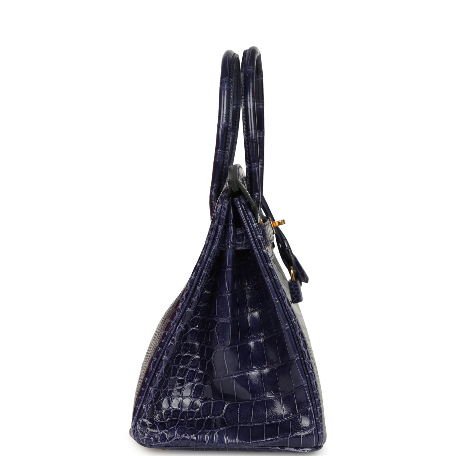 Hermes Birkin 30 Bleu Encre Shiny Porosus Crocodile Gold Hardware - Image 3
