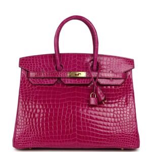 Hermes Birkin 35 Rose Scheherazade Shiny Porosus Crocodile Gold Hardware