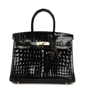Hermes Birkin 30 Black Shiny Crocodile Niloticus Gold Hardware