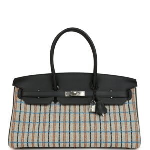 Hermes Shoulder Birkin Light 39 Multicolor Toile and Black Swift Palladium Hardware