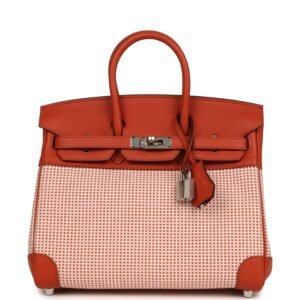 Hermes Quadrille Birkin 25 Brique Swift and Ecru-Mauve Pale and Brique Toile H Palladium Hardware