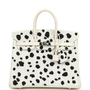 Custom "Dalmatian" Swarovski Crystal Hermès Birkin 25 White Epsom Palladium Hardware