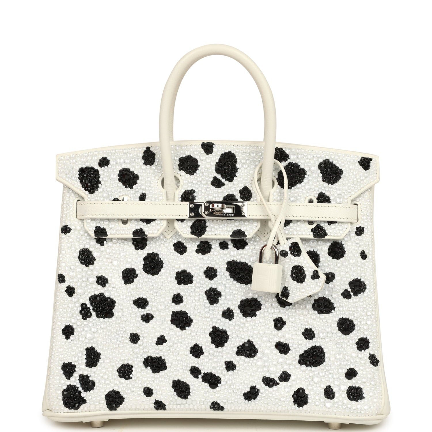 Custom "Dalmatian" Swarovski Crystal Hermès Birkin 25 White Epsom Palladium Hardware