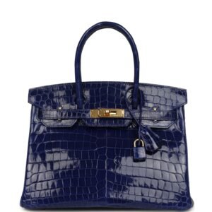 Hermes Birkin 30 Bleu Electric Shiny Niloticus Crocodile Gold Hardware