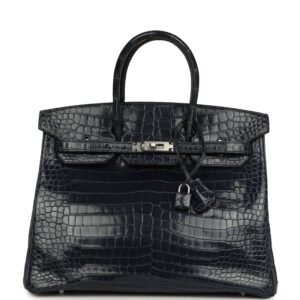 Hermes Birkin 35 Bleu Abysse Shiny Porosus Crocodile Palladium Hardware (MAC-H-B-260216-8)