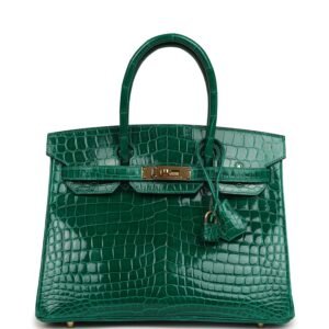 Hermes Birkin 30 Vert Emerald Shiny Niloticus Crocodile Gold Hardware