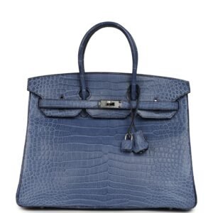 Hermes Birkin 35 Bleu Brighton Matte Porosus Crocodile Palladium Hardware