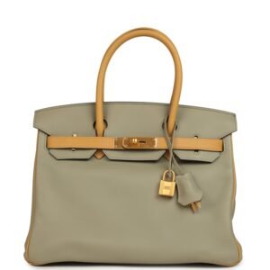 Hermes Special Order (HSS) Birkin 30 Gris Tourterelle, Paille Swift Brushed Gold Hardware